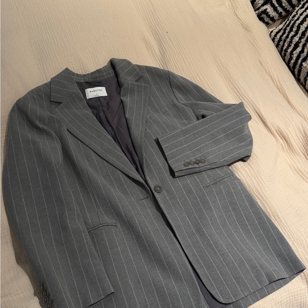 Babaton Gray Sport Coat with Subtle Pinstripes